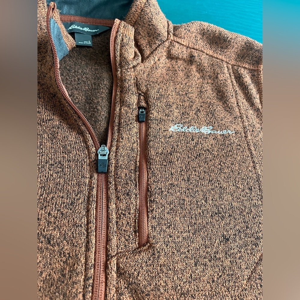 Eddie Bauer Mens L Fleece 1/4 Zip Pullover Jacket Dark Orange Rust Long Sleeve - Picture 5 of 11